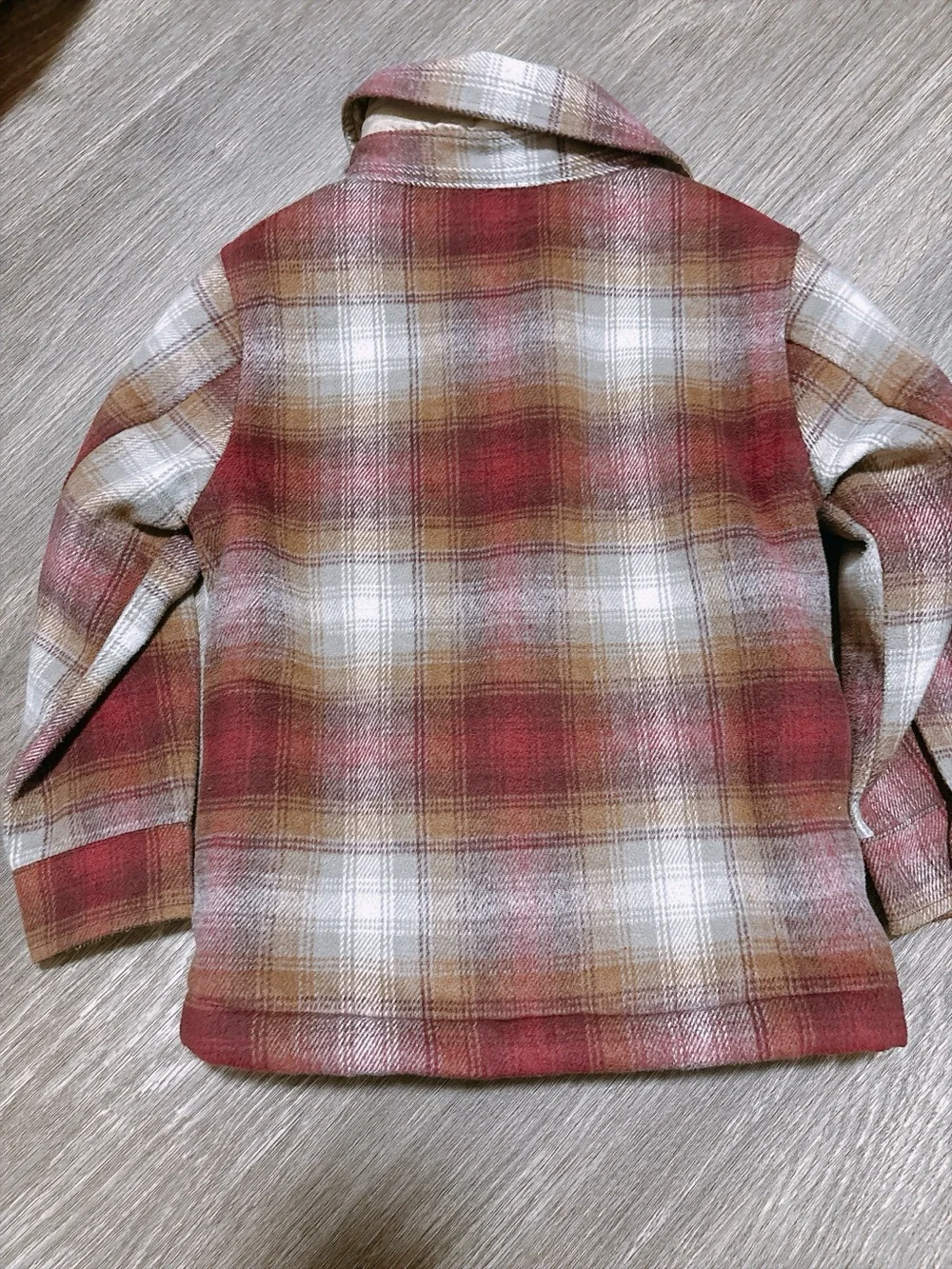Old Navy Kids Plaid Pea Coat in Burgundy, Brown & Cream
